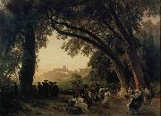 Oswald achenbach Saltarellotanz mit Blick auf Castel Gandolfo oil painting